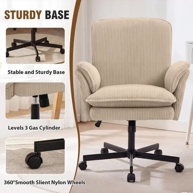 Alt view image 7 of 7 - Criss Cross Chair with Armrests & Wheels for Cross-Legged Sitting, Comfortable High Back Office Chair, Big and Tall Adjustable Swivel Desk Chair for Home, Makeup and Bedroom,Cream
