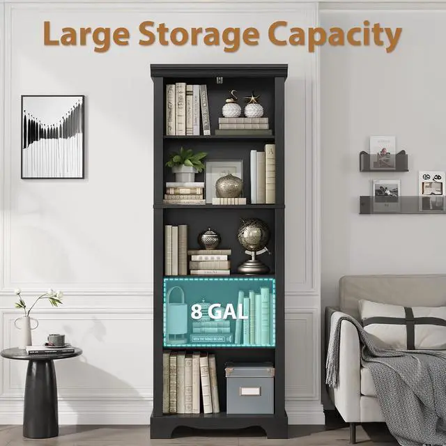 Alt view image 4 of 7 - 5-Tier Bookshelves and Bookcases, 61.1 inch Tall Bookshelf with Ample Storage Space, Wooden Bookcase, Modern Bookshelf for Study Room, Living Room, Home Office, Bedroom (Black)