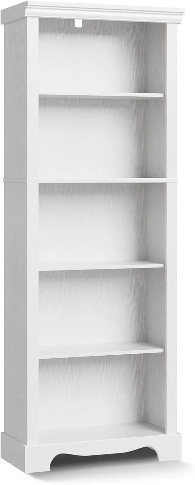Alt view image 7 of 7 - 5-Tier Bookshelves and Bookcases, 61.1 inch Tall Bookshelf with Ample Storage Space, Wooden Bookcase, Modern Bookshelf for Study Room, Living Room, Home Office, Bedroom (White)