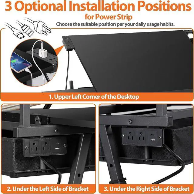 Alt view image 7 of 7 - Drafting Table Art Desk w/Power Outlet and Stool, Adjustable Tilting Drawing Table Artist Desk with 2 Storage Drawers, Art Craft Work Station for Home Office Working, Writing, Crafting