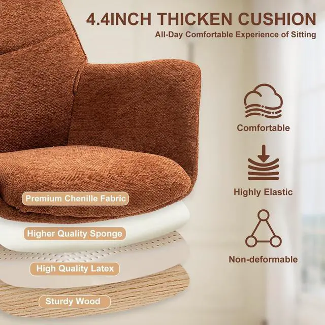 Alt view image 3 of 7 - Home Office Desk Chair Swivel Ergonomic Computer Chair with Rolling Wheels, Adjustable Height Accent Armchair Upholstered Chenille for Living Room, Home Office, Study, Make Up, Orange