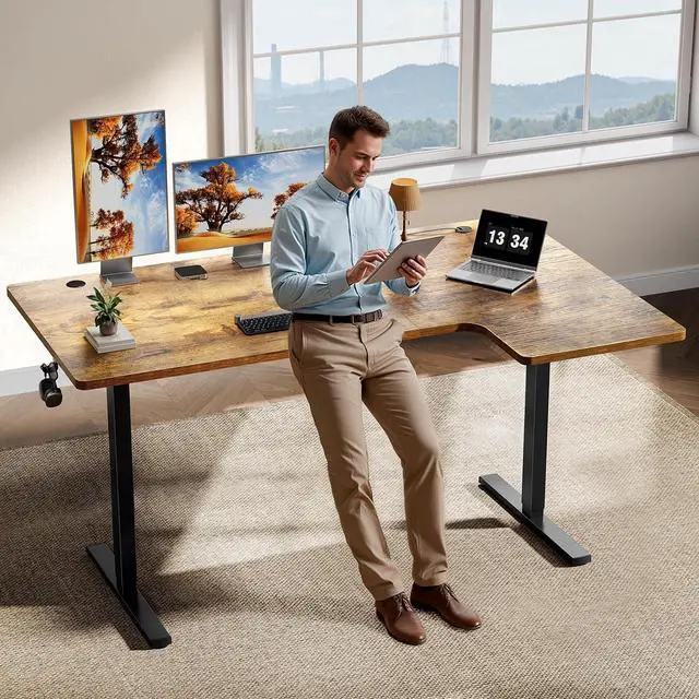 Main image of L-Shaped Standing Desk - 55 Inch Adjustable Corner Desk, Electric Sit-Stand Computer Table with Memory Controller for Home Office