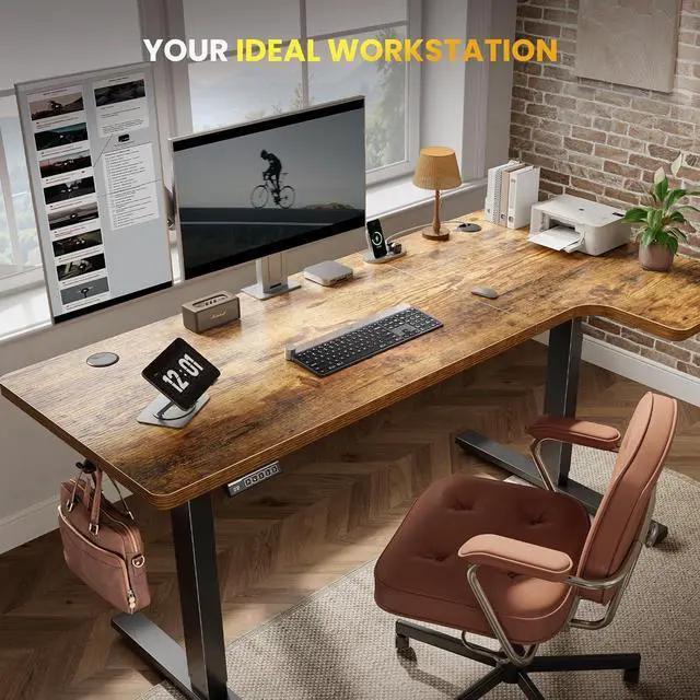Alt view image 5 of 7 - L-Shaped Standing Desk - 55 Inch Adjustable Corner Desk, Electric Sit-Stand Computer Table with Memory Controller for Home Office