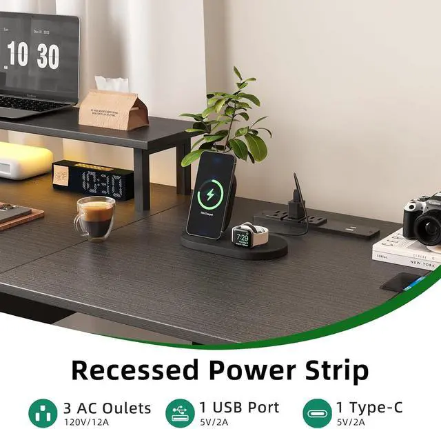 Alt view image 6 of 7 - L Shaped Computer Desk, 78.7" Reversible Home Office Desk with Printer Storage Shelf & 3 Fabric Drawers, Two Person Desk with LED Lights & Power Outlet, Corner Gaming Desk with Monitor Shelf, Black