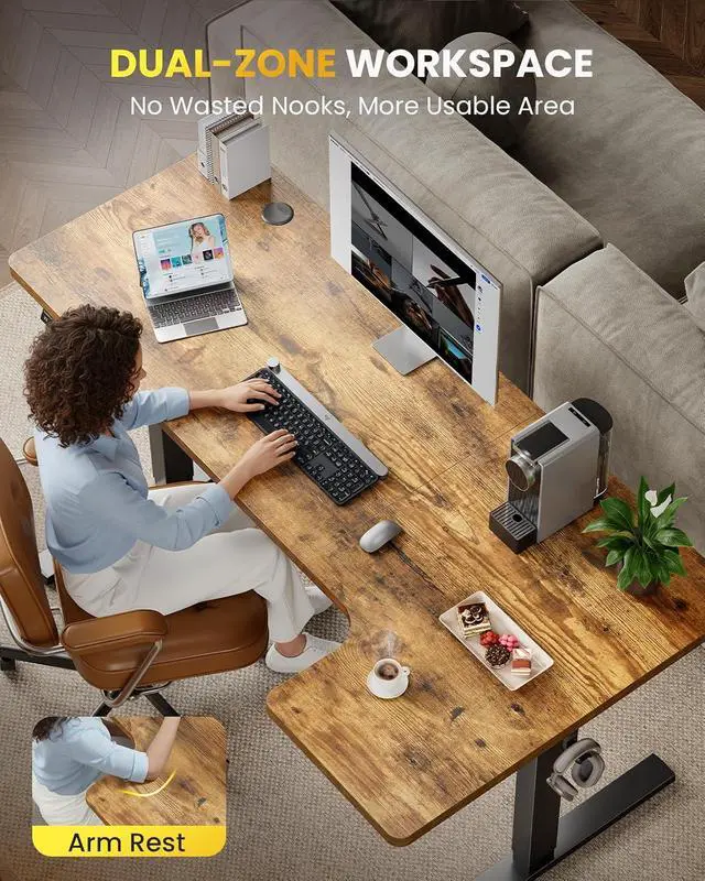 Alt view image 4 of 7 - L-Shaped Standing Desk - 55 Inch Adjustable Corner Desk, Electric Sit-Stand Computer Table with Memory Controller for Home Office