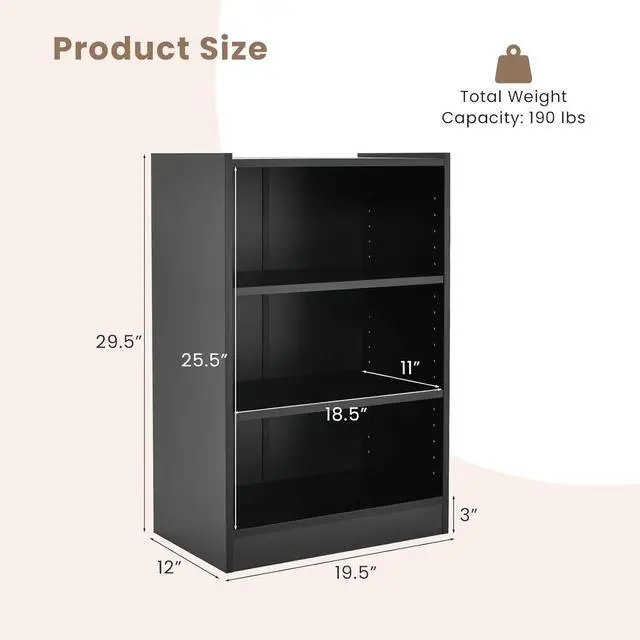 Alt view image 3 of 7 - 3-Tier Open Bookcase Set of 2, Modern 3-Cube Bookshelf with 18-Position Adjustable Shelves & Anti-toppling Devices, Multipurpose Cubical Display Storage Organizer for Living Room Study (2, Black)