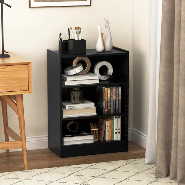 Alt view image 2 of 7 - 3-Tier Open Bookcase Set of 2, Modern 3-Cube Bookshelf with 18-Position Adjustable Shelves & Anti-toppling Devices, Multipurpose Cubical Display Storage Organizer for Living Room Study (2, Black)