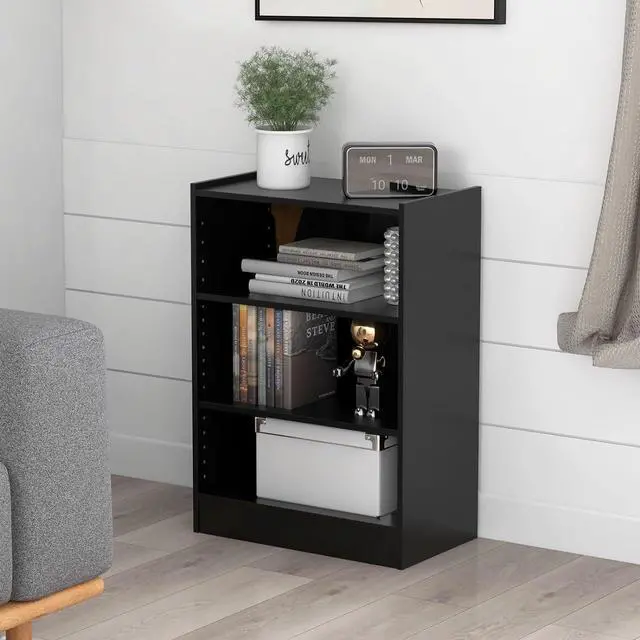 Alt view image 4 of 7 - 3-Tier Open Bookcase Set of 2, Modern 3-Cube Bookshelf with 18-Position Adjustable Shelves & Anti-toppling Devices, Multipurpose Cubical Display Storage Organizer for Living Room Study (2, Black)