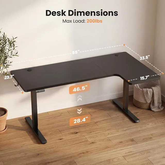 Alt view image 2 of 7 - L-Shaped Standing Desk - 55 Inch Adjustable Corner Desk, Electric Sit-Stand Computer Table with Memory Controller for Home Office