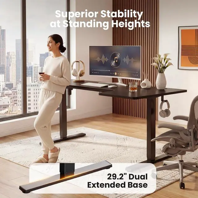 Alt view image 3 of 7 - L-Shaped Standing Desk - 55 Inch Adjustable Corner Desk, Electric Sit-Stand Computer Table with Memory Controller for Home Office