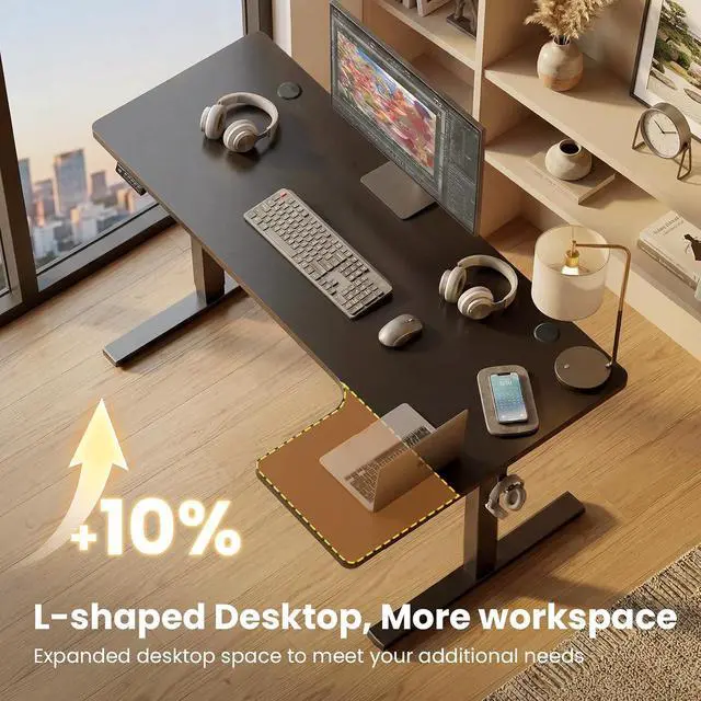 Alt view image 5 of 7 - L-Shaped Standing Desk - 55 Inch Adjustable Corner Desk, Electric Sit-Stand Computer Table with Memory Controller for Home Office