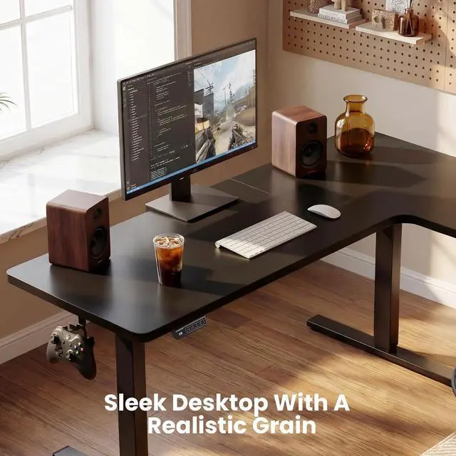 Alt view image 6 of 7 - L-Shaped Standing Desk - 55 Inch Adjustable Corner Desk, Electric Sit-Stand Computer Table with Memory Controller for Home Office