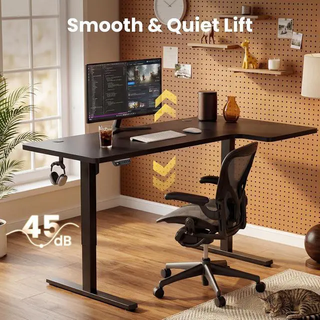 Alt view image 7 of 7 - L-Shaped Standing Desk - 55 Inch Adjustable Corner Desk, Electric Sit-Stand Computer Table with Memory Controller for Home Office