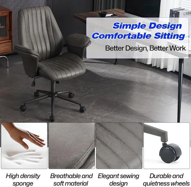 Alt view image 7 of 7 - Home Office Desk Chair Office Ergonomic Computer Chair with Lumbar Support Adjustable Height Rolling Swivel Executive Task Armrests Chair(Dark Grey)