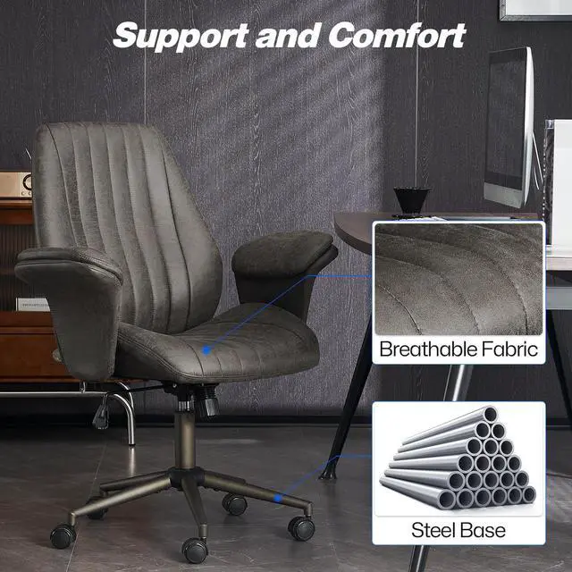 Alt view image 6 of 7 - Home Office Desk Chair Office Ergonomic Computer Chair with Lumbar Support Adjustable Height Rolling Swivel Executive Task Armrests Chair(Dark Grey)