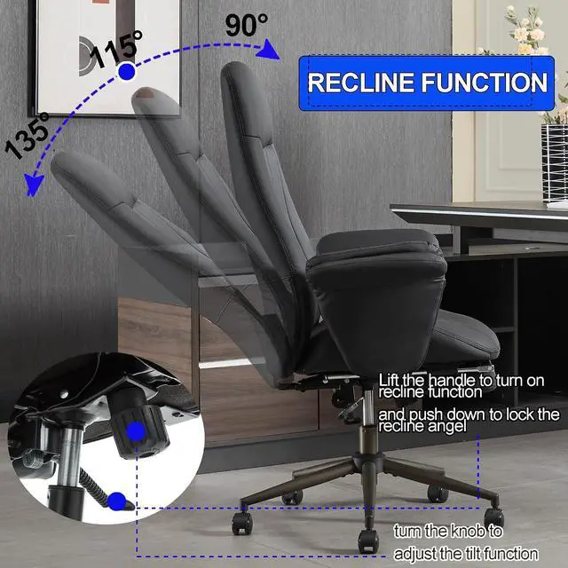Alt view image 3 of 7 - Home Office Desk Chair with Foot Rest, High Back Office Ergonomic Computer Chair with Lumbar Support Adjustable Height Rolling Swivel Chair Executive Task Armrests(Black)