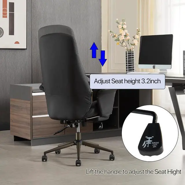 Alt view image 4 of 7 - Home Office Desk Chair with Foot Rest, High Back Office Ergonomic Computer Chair with Lumbar Support Adjustable Height Rolling Swivel Chair Executive Task Armrests(Black)