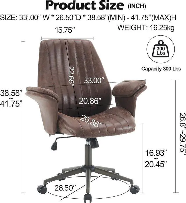 Alt view image 2 of 7 - Home Office Desk Chair Office Ergonomic Computer Chair with Lumbar Support Adjustable Height Rolling Swivel Executive Task Armrests Chair(Brown)