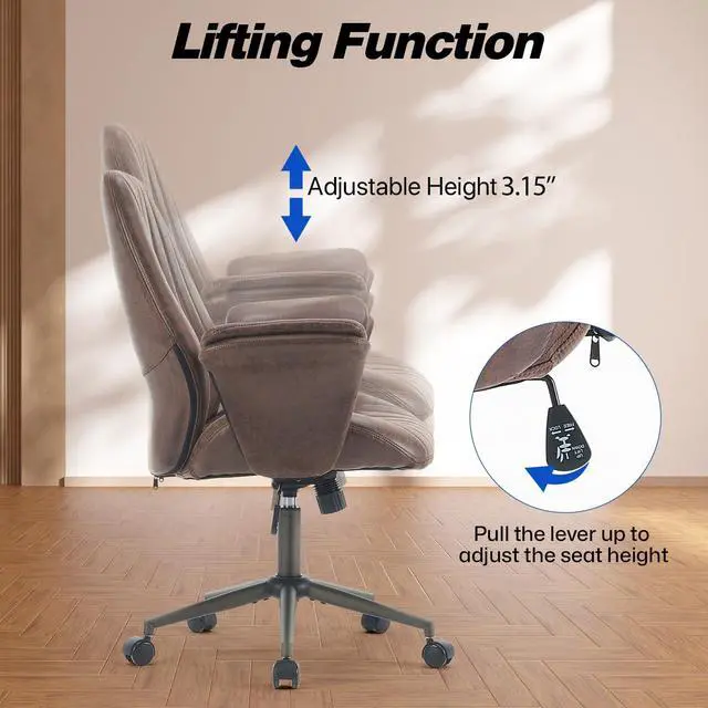 Alt view image 4 of 7 - Home Office Desk Chair Office Ergonomic Computer Chair with Lumbar Support Adjustable Height Rolling Swivel Executive Task Armrests Chair(Brown)