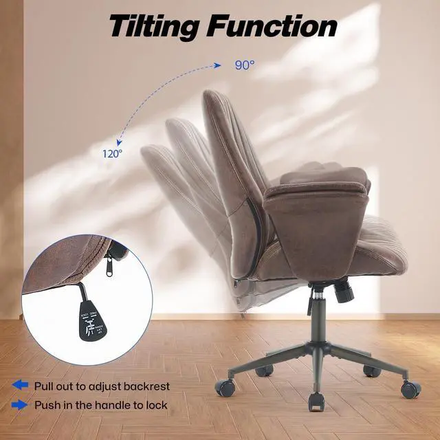 Alt view image 3 of 7 - Home Office Desk Chair Office Ergonomic Computer Chair with Lumbar Support Adjustable Height Rolling Swivel Executive Task Armrests Chair(Brown)