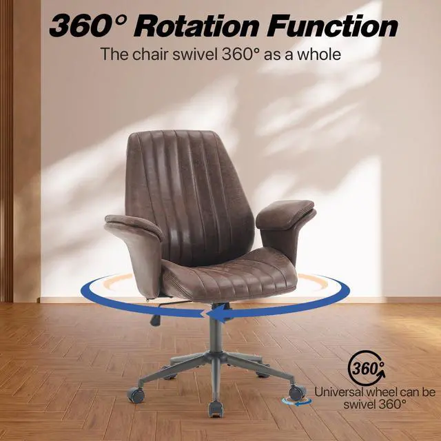 Alt view image 5 of 7 - Home Office Desk Chair Office Ergonomic Computer Chair with Lumbar Support Adjustable Height Rolling Swivel Executive Task Armrests Chair(Brown)