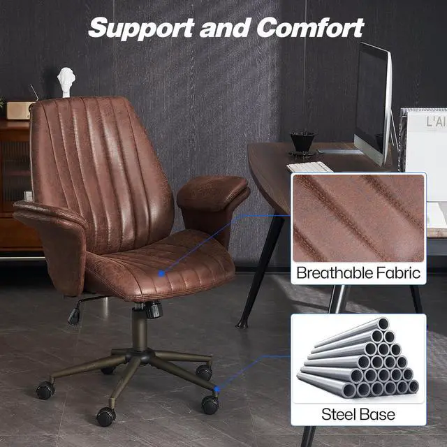 Alt view image 7 of 7 - Home Office Desk Chair Office Ergonomic Computer Chair with Lumbar Support Adjustable Height Rolling Swivel Executive Task Armrests Chair(Brown)