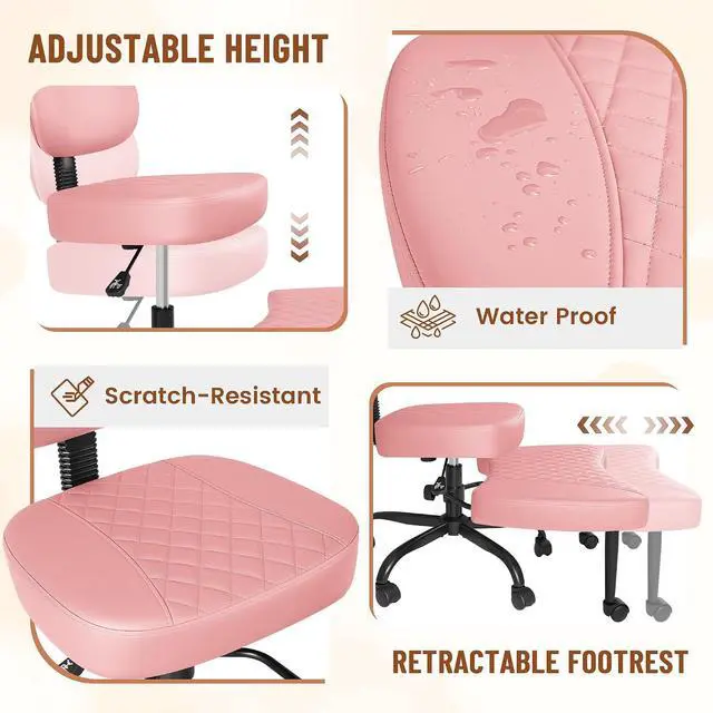 Alt view image 5 of 7 - Ergonomic Cross Legged Office Desk Chair with Wheels, 360° Swivel and Adjustable Height for Meditation and ADHD,Criss Cross Kneeling Chair with Lumbar Support (Leather, Pink)