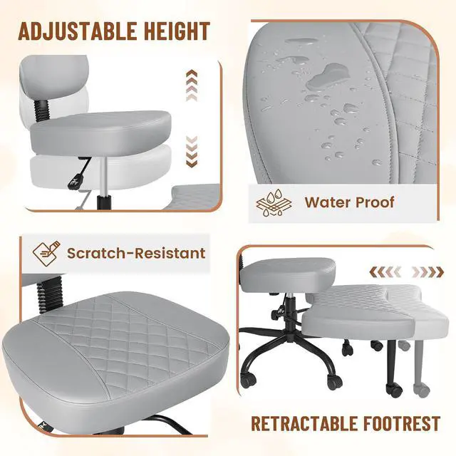 Alt view image 5 of 13 - Ergonomic Cross Legged Office Desk Chair with Wheels, 360° Swivel and Adjustable Height for Meditation and ADHD,Criss Cross Kneeling Chair with Lumbar Support (Leather, Grey)