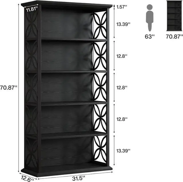 Alt view image 2 of 7 - 6-Tier Tall Bookshelf, 71" Industrial Bookcase with Metal Frame, Freestanding Open Storage Shelves for Home Office, Living Room, Bedroom