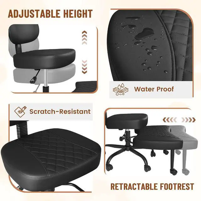 Alt view image 5 of 14 - Ergonomic Cross Legged Office Desk Chair with Wheels, 360° Swivel and Adjustable Height for Meditation and ADHD,Criss Cross Kneeling Chair with Lumbar Support (Leather, Black)