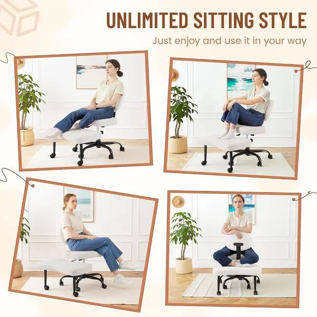Alt view image 3 of 7 - Ergonomic Cross Legged Office Desk Chair with Wheels, 360° Swivel and Adjustable Height for Meditation and ADHD,Criss Cross Kneeling Chair with Lumbar Support (Teddy Fabric, White)