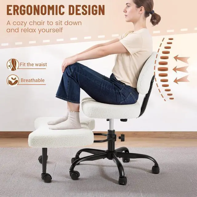 Alt view image 4 of 7 - Ergonomic Cross Legged Office Desk Chair with Wheels, 360° Swivel and Adjustable Height for Meditation and ADHD,Criss Cross Kneeling Chair with Lumbar Support (Teddy Fabric, White)