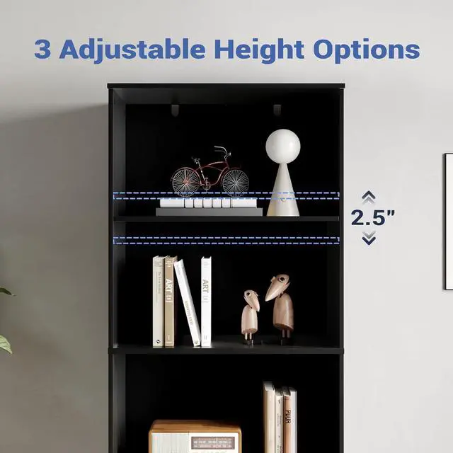 Alt view image 3 of 7 - Black Bookshelf with Drawers, 63" Tall Bookshelf with Storage, 3 Shelf Modern Bookcase with Adjustable Shelf, Open Shelves Bookcase, Unique Book Shelf forHome Office, Living Room, Black