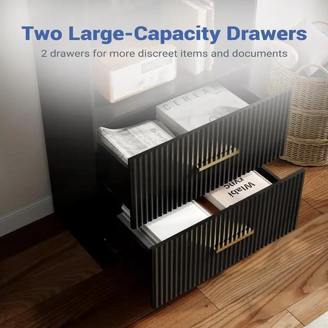 Alt view image 4 of 7 - Black Bookshelf with Drawers, 63" Tall Bookshelf with Storage, 3 Shelf Modern Bookcase with Adjustable Shelf, Open Shelves Bookcase, Unique Book Shelf forHome Office, Living Room, Black