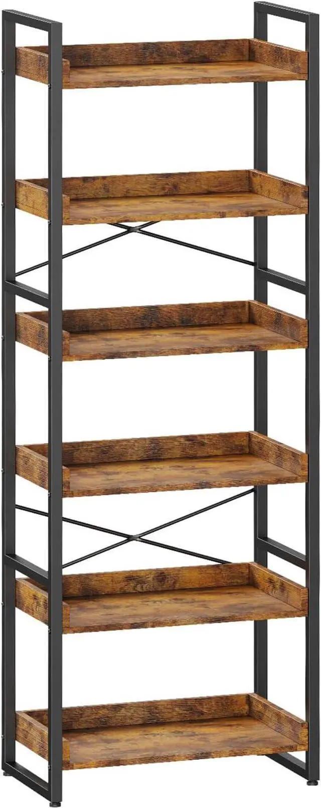 Main image of 6-Tier Bookshelf, 6 Tier Industrial Bookcase, Standing Bookshelves, Tall Display Rack with Steel Frame for Living Room, Bedroom, 11.8 x 20 x 69 Inches, Rustic Brown
