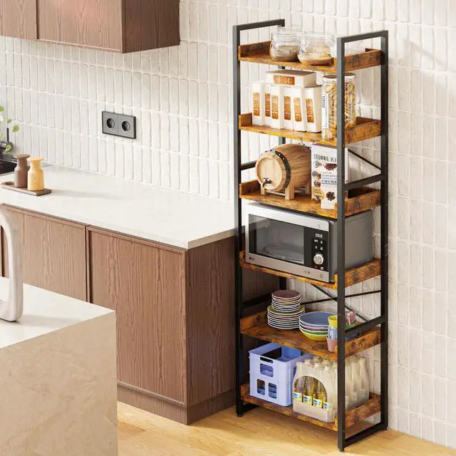 Alt view image 6 of 7 - 6-Tier Bookshelf, 6 Tier Industrial Bookcase, Standing Bookshelves, Tall Display Rack with Steel Frame for Living Room, Bedroom, 11.8 x 20 x 69 Inches, Rustic Brown