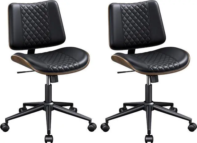 Main image of Home Armless Office Chair Set of 2, Modern Walnut Desk Chair with Wheels, Adjustable Swivel Rolling Task Chair with Curved Back for Reading,Meeting Room, Black