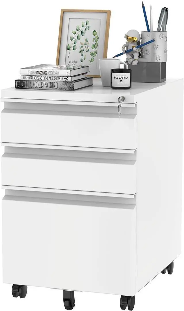 Main image of 3 Drawer Mobile File Cabinet for Home Office Under Desk Storage, Filing Cabinet with Lock Keys, File Organizer Cabinet for Legal/Letter/A4 File, White