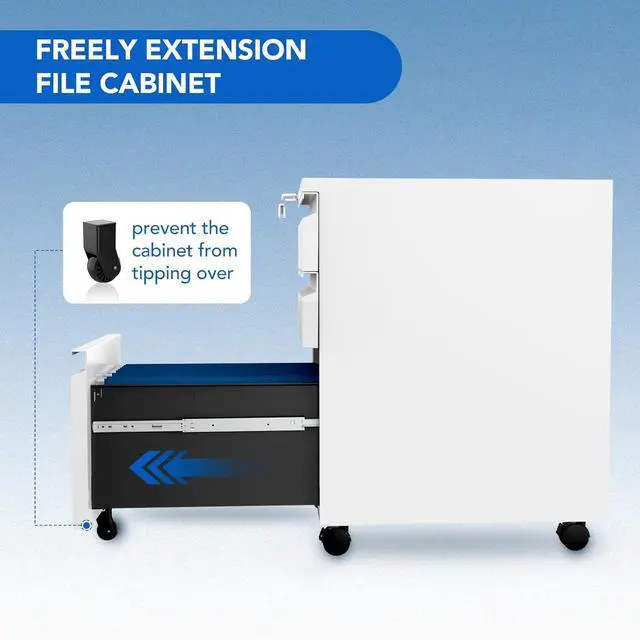 Alt view image 7 of 7 - 3 Drawer Mobile File Cabinet for Home Office Under Desk Storage, Filing Cabinet with Lock Keys, File Organizer Cabinet for Legal/Letter/A4 File, White
