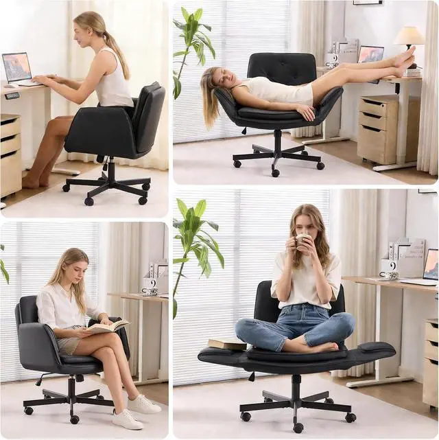 Alt view image 6 of 7 - Swivel Criss Cross Chair, Cross Legged Desk Chair for Home Office Comfortable Chair with Dirt-Proof (Black)