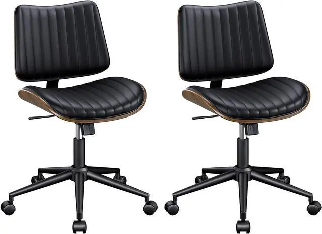 Main image of Home Armless Office Chair Set of 2, Modern Walnut Desk Chair with Wheels, Adjustable Swivel Rolling Task Chair with Curved Back for Reading,Meeting Room, Black