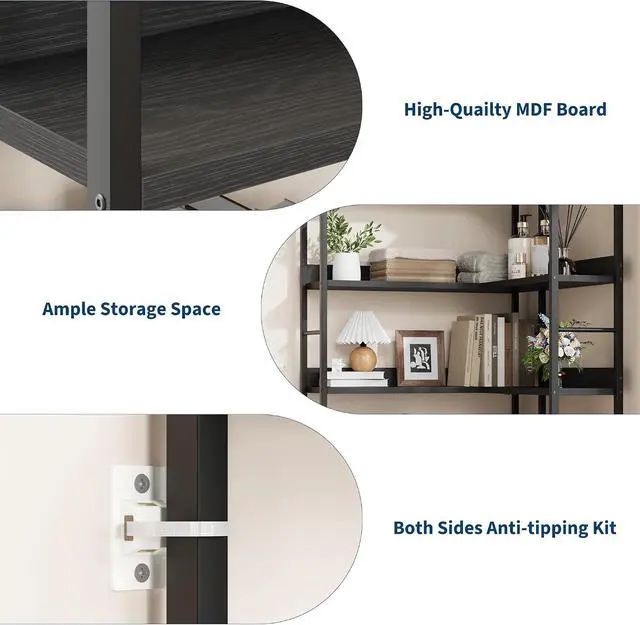 Alt view image 5 of 6 - Arched Bookshelf Corner Bookcase, L Shaped Bookshelf Industrial Corner Bookshelves, Large Bookcase with Metal Frame, Corner Shelf Arch Display Rack for Living Room Bedroom