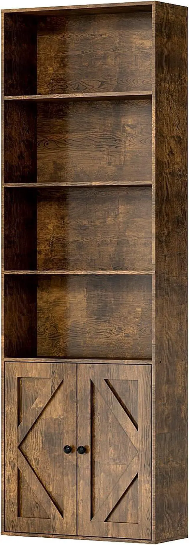 Main image of Bookshelf, 6-Tier Floor Bookcase with 2 Bottom Doors, 9.29"x23.62"x70.86", Storage Cabinet Bookshelves for Home Office, Living Room, Bedroom-Brown