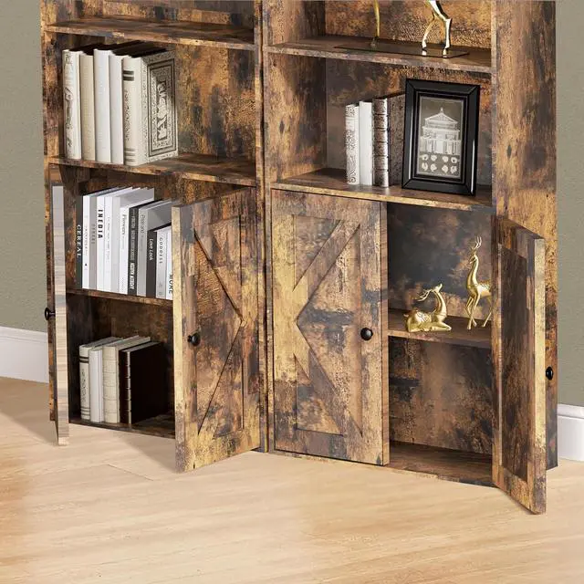 Alt view image 5 of 7 - Bookshelf, 6-Tier Floor Bookcase with 2 Bottom Doors, 9.29"x23.62"x70.86", Storage Cabinet Bookshelves for Home Office, Living Room, Bedroom-Brown
