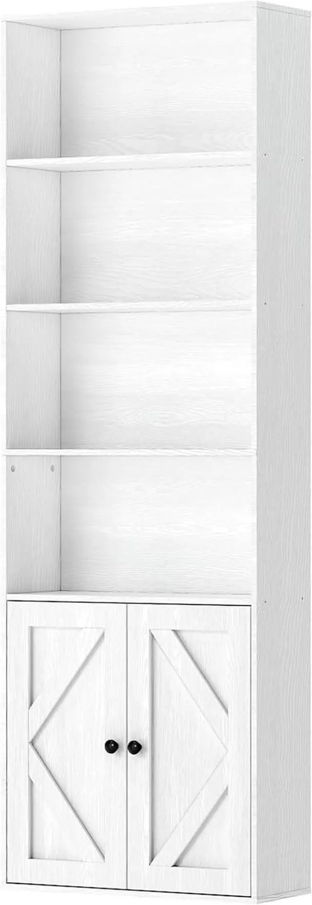 Main image of Bookshelf, 6-Tier Floor Bookcase with 2 Bottom Doors, 9.29"x23.62"x70.86", Storage Cabinet Bookshelves for Home Office, Living Room, Bedroom-White