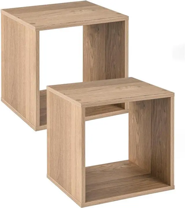 Main image of 2 Stackable Cubes Bookcase, Wooden Cubby Storage Organizer with Anti-Tipping Device, Small Book Shelf for Small Space, Combination Square Bookshelf Cubes (1, Natural)