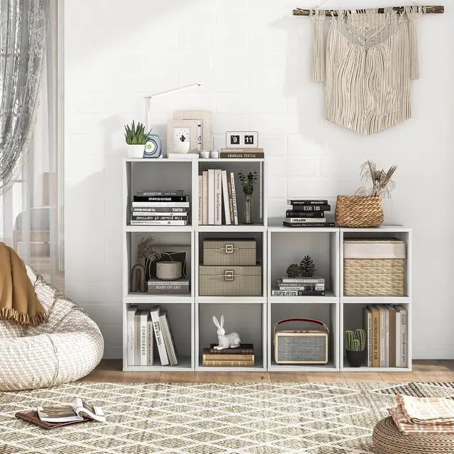 Alt view image 2 of 7 - 2 Stackable Cubes Bookcase, Wooden Cubby Storage Organizer with Anti-Tipping Device, Small Book Shelf for Small Space, Combination Square Bookshelf Cubes (2, White)