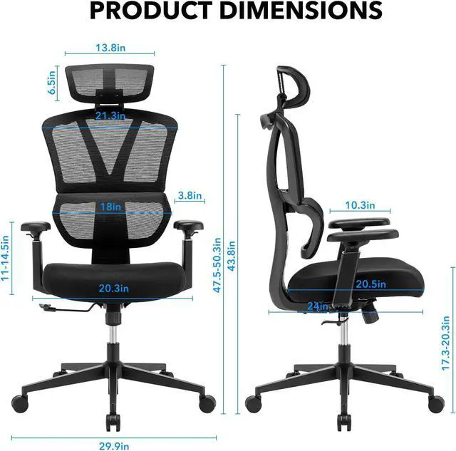 Alt view image 2 of 7 - Ergonomic Mesh Office Chair, 400 lb Capacity for Work & Gaming | Mesh back and memory foam seat provide comfort, while adjustable headrest and lumbar support ease strain