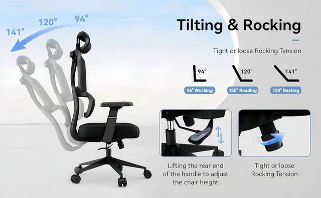 Alt view image 7 of 7 - Ergonomic Mesh Office Chair, 400 lb Capacity for Work & Gaming | Mesh back and memory foam seat provide comfort, while adjustable headrest and lumbar support ease strain