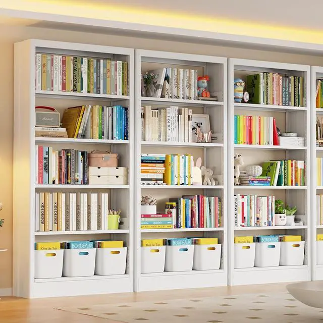 Main image of Metal White Bookshelf, 71"H Tall Bookcase with Adjustable Storage Shelves, 5-Tier Heavy Duty Book Shelf, Modern Open Large Book Case for Library, Living Room, Office, including Book Stopper (White)